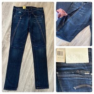 New with tags G-STAR RAW Bexter tapered mid rise moto biker jeans. W27 L32